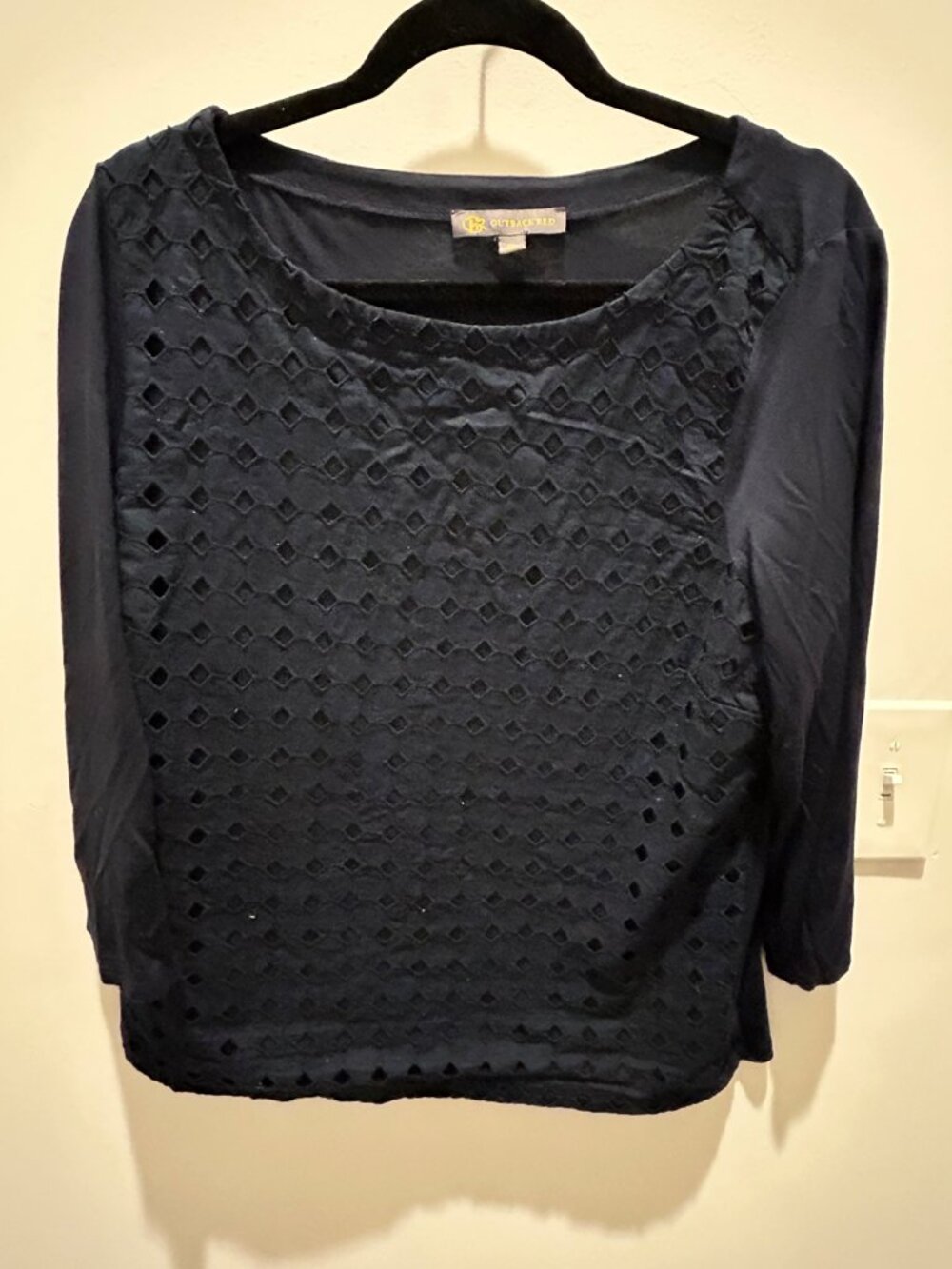 Banana Republic Navy Blue Eyelet Front Long Sleeve Top - XL